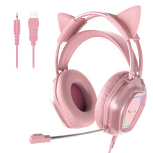 Wantek Cute Cat-Ear Gaming Headset - 50mm Drivers, Noise-Cancelling Mic, 3.5mm Wired Connectivity, Stylish & Lightweight Design for Xbox Ps4&5 (Pink)