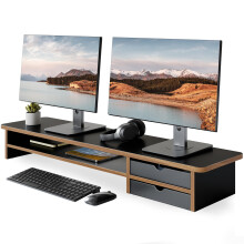 Fenge Dual Monitor Stand Riser with 2 Acrylic Storage Drawers, 108cm Large Monitor Riser for PC/Laptop/Fax/Printer/TV, 2 Tier Wood Board For Desk She
