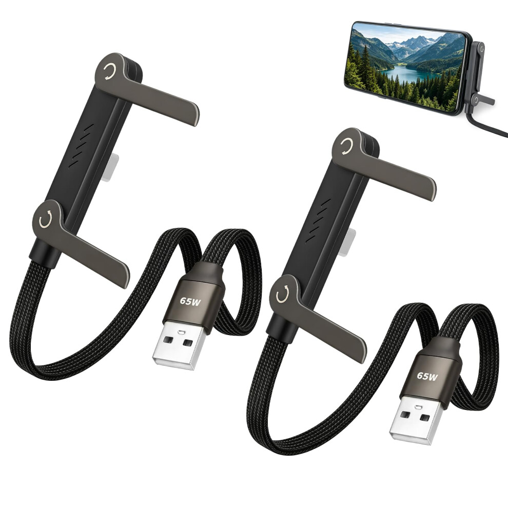 2Pcs Usb A To Usb C Charger Cable With Stand, 1.5M 240W Fast Charging Cable 2-In-1 Invisible Phone Holder Braided Charging Cord, 90 Degree Side Charg 5002039279421