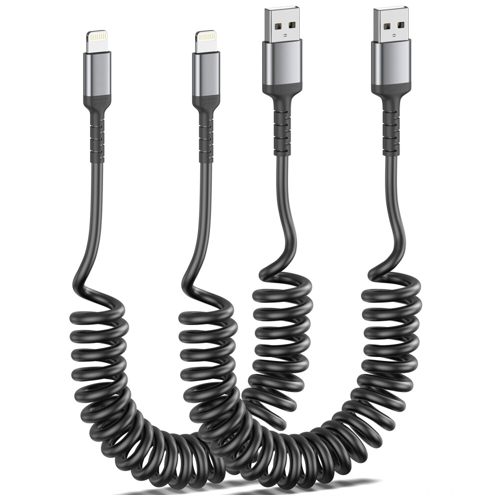 Coiled Lightning Cable 2Pack, Mfi Certified Short Iphone Charger Cable Apple Carplay Cable Retractable Usb A To Lightning Cord For Iphone 14 13 12 11 5004006990049