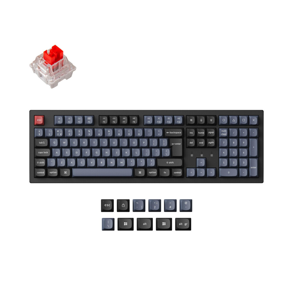 Keychron K10 Pro Qmk/Via Custom Wireless Mechanical Keyboard, Hot-Swappable Iso Uk Layout Full Size 108 Keys Programmable Rgb Backlit Switch, Blu Red 5000935611260