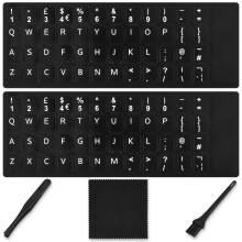 CaseBuy English Keyboard Stickers (5 in 1) Replacement QWERTY UK English Keyboard Stickers with White Letters on Black Background Universal for Lapto