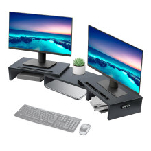 GREENSAPPIRE Dual Wooden Monitor Stand,Adjustable Length and Angle for Portable Monitor and Desktop PC Monitor (Black)