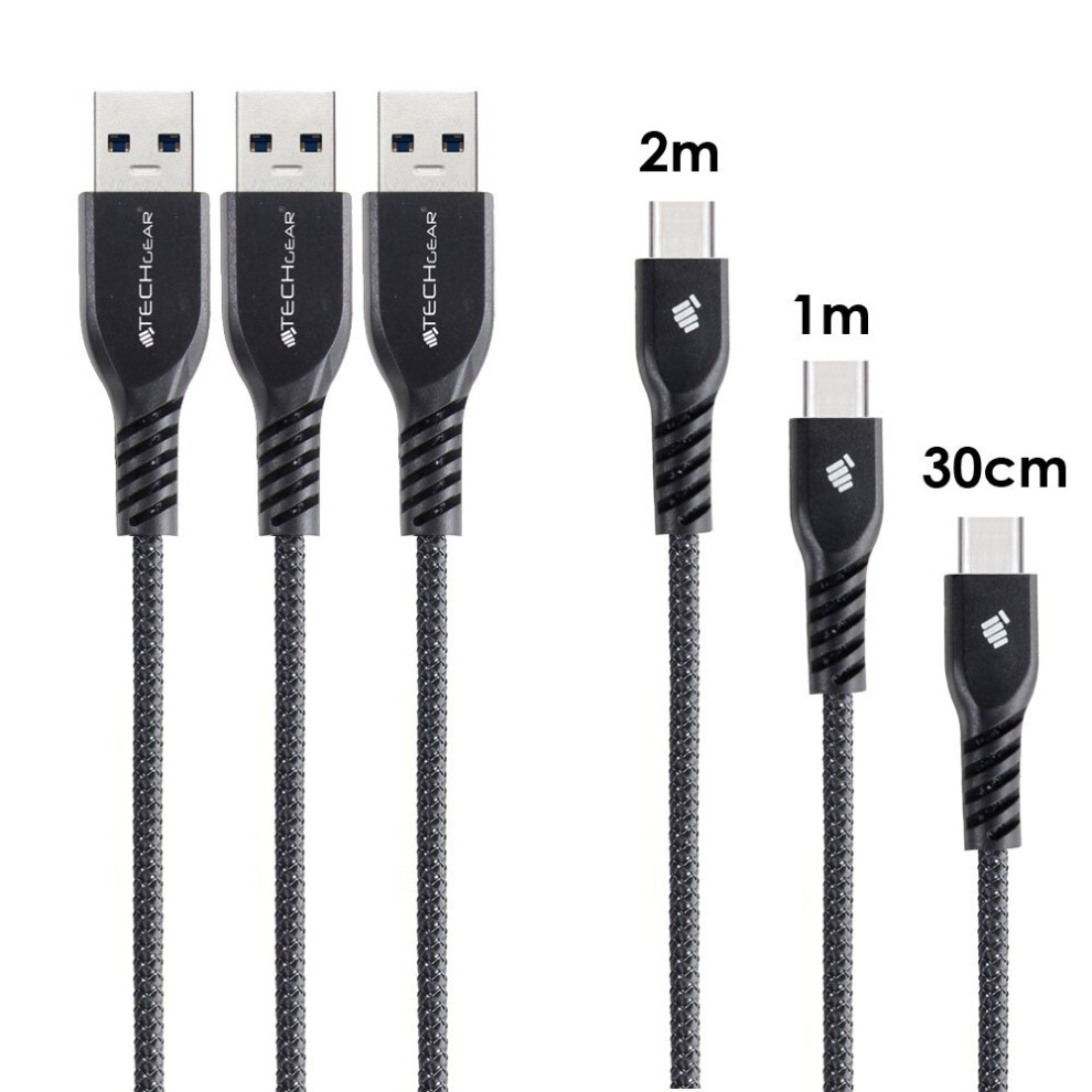 Techgear 3 Pack Strong Durable Braided Usb C Charging & Data Sync Cables (30Cm/1M/2M) Compatible With Samsung Tab S6 Lite, Tab A9 Plus / A9 A8 A7 / L 5007042723763