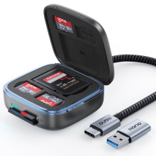 llano SD&Micro SD Card Reader Adapter, TF 3.0 Memory Card Reader Holder with 6-Slot Cards Storage, Plug&Play, F18 2-in-1 USB C 3.0 Smart Card Reader