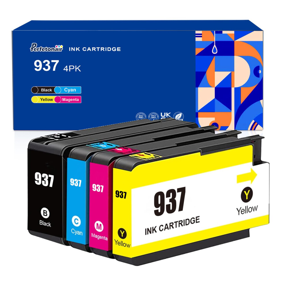 937Xlã2026 New Chipã 937E Ink Cartridges Multipack (4-Pack), 937-Xl 6C400ne Compatible With Hp Officejet Pro 9110B 9117B 9120B 9130B 9730 9720 911 5005880791715