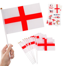 10pcs Small England Flags on Sticks & 2pcs Tattoos, Mini England Flag