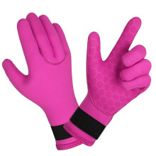 AUAUY Wetsuit Gloves, 3mm Neoprene Swimming Gloves, Pink Thermal Anti-slip Diving Glove, Scuba Glove with Adjustable Wrist Strap for Scuba Diving Sno