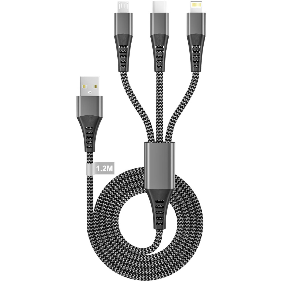Multi Charger Cable, 3 In 1 Charging Cable 3A Usb Fast Charging Cord 1.2M Nylon Braided Multi Usb Cable With Micro Usb Lightning Type C Cable Connect 5007870283149