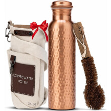 AVA DESIGNZ Hand Hammered Pure Copper Water Bottle 950 ml – Ayurvedic Leakproof Metal Sports & Gym Water Bottle