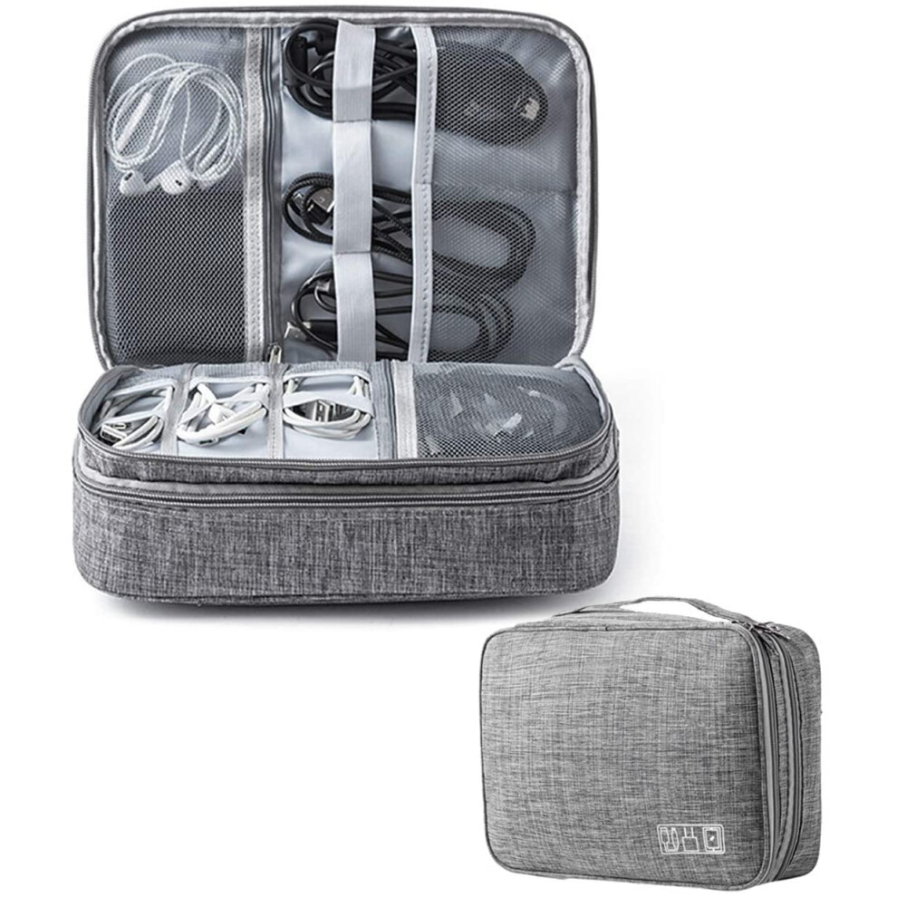 Acopton Travel Electronics Organizer, Waterproof Cable Organizer Bag For Electronic Accessories Double Layer Large Shockproof Cable Storage Bag For C 5000624183238