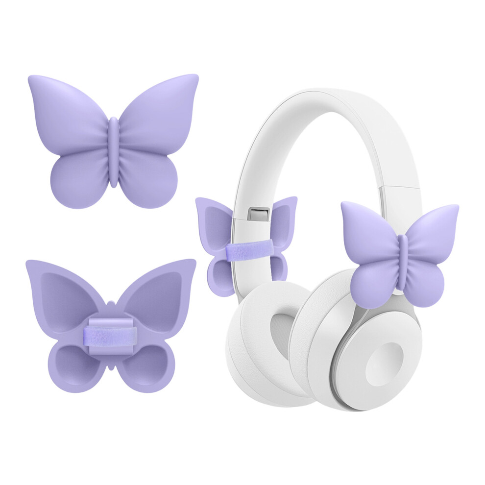 2Pcs Nonslip Silicone Bowknot Headphone Accessories Secure Running Gym Activities Purple 7695001159968