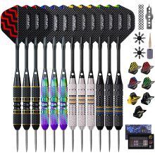 Turnart Steel Tip Darts Set with Case, Metal Dart Set 12 Pack 22/24 Grams