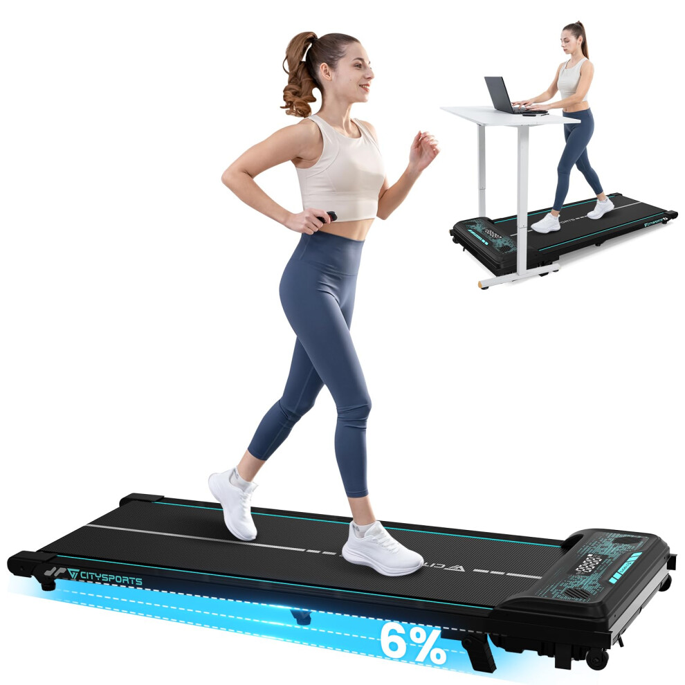 Citysports Walking Pad With 6% Incline,Under Desk Treadmill For Home,1-6Km/H Walking Running Machine With Led Display,Remote Control,Bluetooth,Non-As