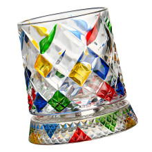 Hand Painted Rotating Glass Cup Decorative Drinking Cup with Swivels Base D..