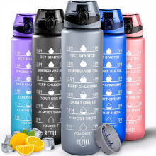 Active 100 Water Bottle 1L Sports Water Bottle with Motivational Time