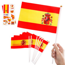 10pcs Mini Spain Flags on Sticks & 2pcs Tattoos, Small Spainish Flag