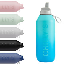 Chilly's Series 2 Flip Water Bottle with Sports Lid - Vacuum Insulated Stainless Steel Water Bottle with Straw, Carry Loop, & Cleaning Brush