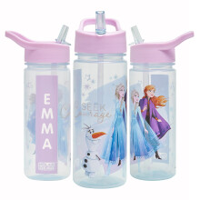 Disney Frozen Magic Personalised Sticker Water Bottle with Straw 500ml – Official Merchandise by Polar Gear, Kids Reusable Non Spill BPA Free Tritan