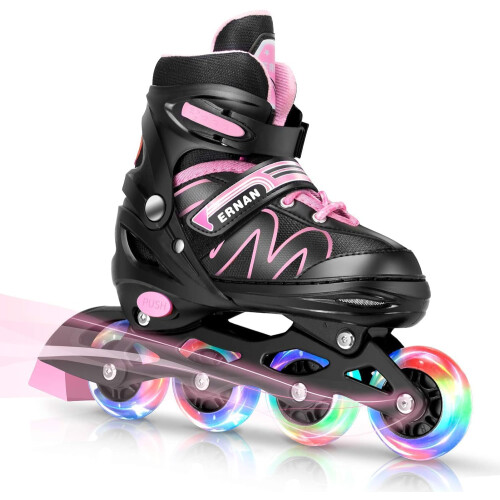 ERNAN Inline Skates,Adjustable Light up Kids Inline Skates, for Boys