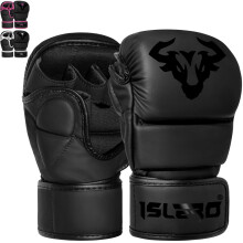Islero Fitness Matte Black MMA Gloves Martial Arts Mitts Grappling Sparring Men Muay Thai Cage Fighting Boxing Combat Sports Women pink UFC Punching