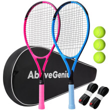 AboveGenius Neon Pink & Blue Tennis Rackets 2 Pack for Adults - 27"