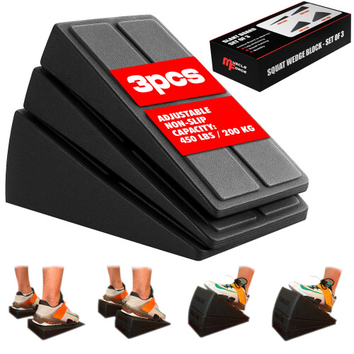 MuscleForge 3 pcs Slant Board Calf Stretcher - Squat Wedge Blocks