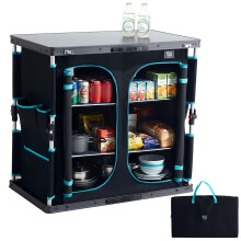 TIMBER RIDGE Camping Cupboard Storage Unit, Pop Up Folding Camping Kitchen Unit, Portable Outdoor Furniture with 6 Storage Compartments & Large Table