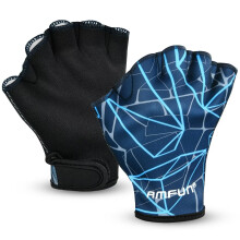 AMFUN Aquatic Gloves, Webbed Swimming Gloves, Water Training Paddle with Adjustable Wrist Strap, Adult Aquatic Fitnesster Water Resistance Training Ac