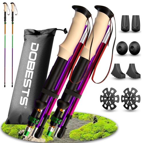 DOBESTS Folding Walking Poles 2 Pack, Lightweight Collapsible Hiking Poles