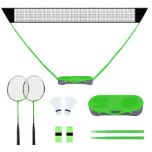 FBSPORT Portable Badminton Net Set with Freestanding Base, 2 Badminton Rackets 2 Shuttlecocks and 1 Net, for Outdoor Indoor Sports, Easy Setup Net
