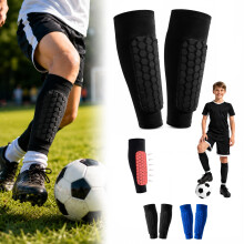 Football Shin Guards with Compression Sleeves, Non-Slip Honeycomb Shin Pads for Kids & Adults, Lightweight Breathable Leg Protection for Football Trai
