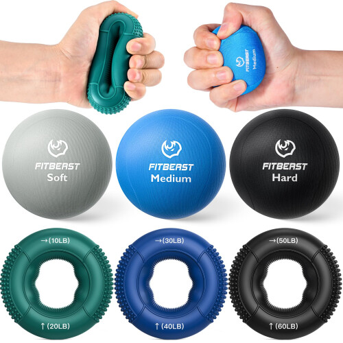 FitBeast Grip Strength Trainer, Finger Exerciser, Stress Balls for