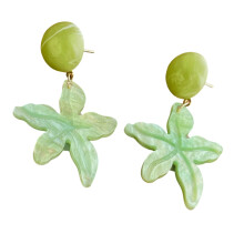 Unique Acrylic Maple Leaf Dangle Earrings Bohemian Style For Various Occasions Green