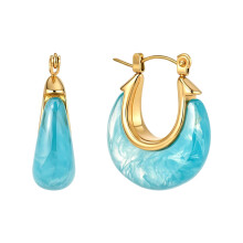 Stylish U Shape Moon Earrings With Glossy Resin Gift BL