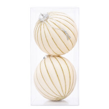 2Pcs Christmas Baubles Ornament Sparkling Velvety Sphere Pumpkin rice white 12cm