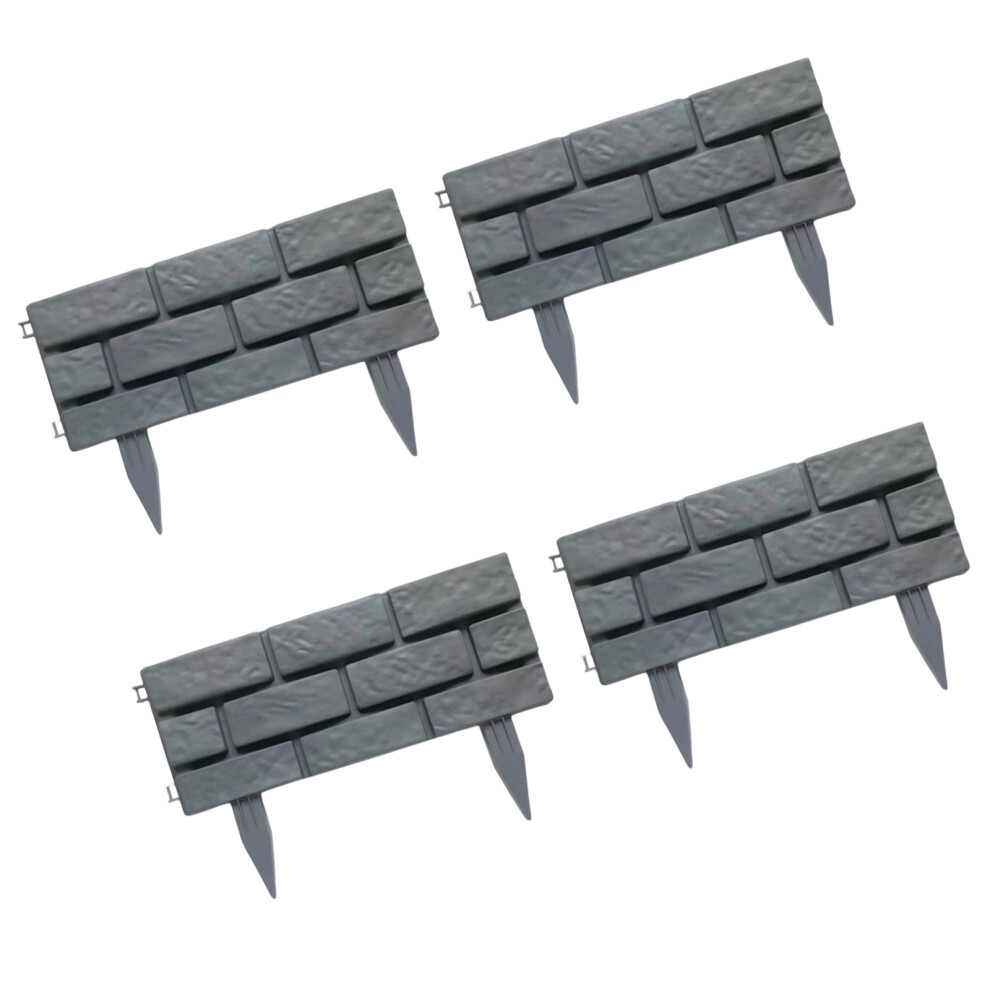 4Pcs Plastic Garden Retaining Fence Stone Look Border Panels Garden Edging Grey 7755000601780