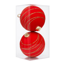 2Pcs Christmas Baubles Glittering Velvety Ball Ornament For Tree horizontal line red 12cm