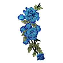 Flower Embroidered Applique Water Soluble Iron on Patches For Shirt Dress Blue