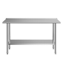Table de Travail en Acier Inoxydable-Duoku-pour Cuisine Professionnelle-Dimensions 152,4x61 cm-Deux Niveaux et un Dosseret Intégré