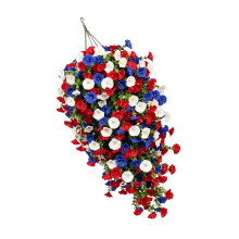 Patriotics Hanging Flower Basket With Red White Blue Artificial Petunias With solar light