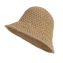 Hand Crochet Bucket Hat Breathable Sunproof Fisherman Cap For Women Girl Travel Khaki