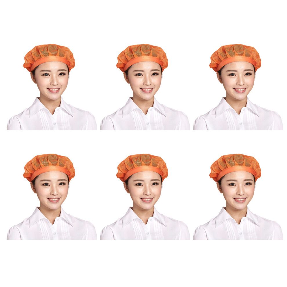 6Pcs Small Meshes Chefs Work Hat Breathable Professional Kitchen Cook Hat Orange 7755000583888