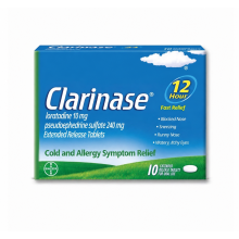CLARINASE Allergic 10 Tablets for stuffy nose, itchy eyes, fever