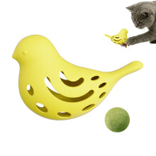 Mint Ball Cats Chewing Teaser Toy Silicone Bird Shape Food Puzzle Treats Feeder Yellow