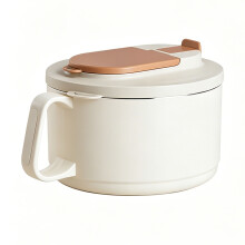 Stainless Steel Soup Bowl With Foldable Utensils Travel Friendly Kitchenware White 1100ML