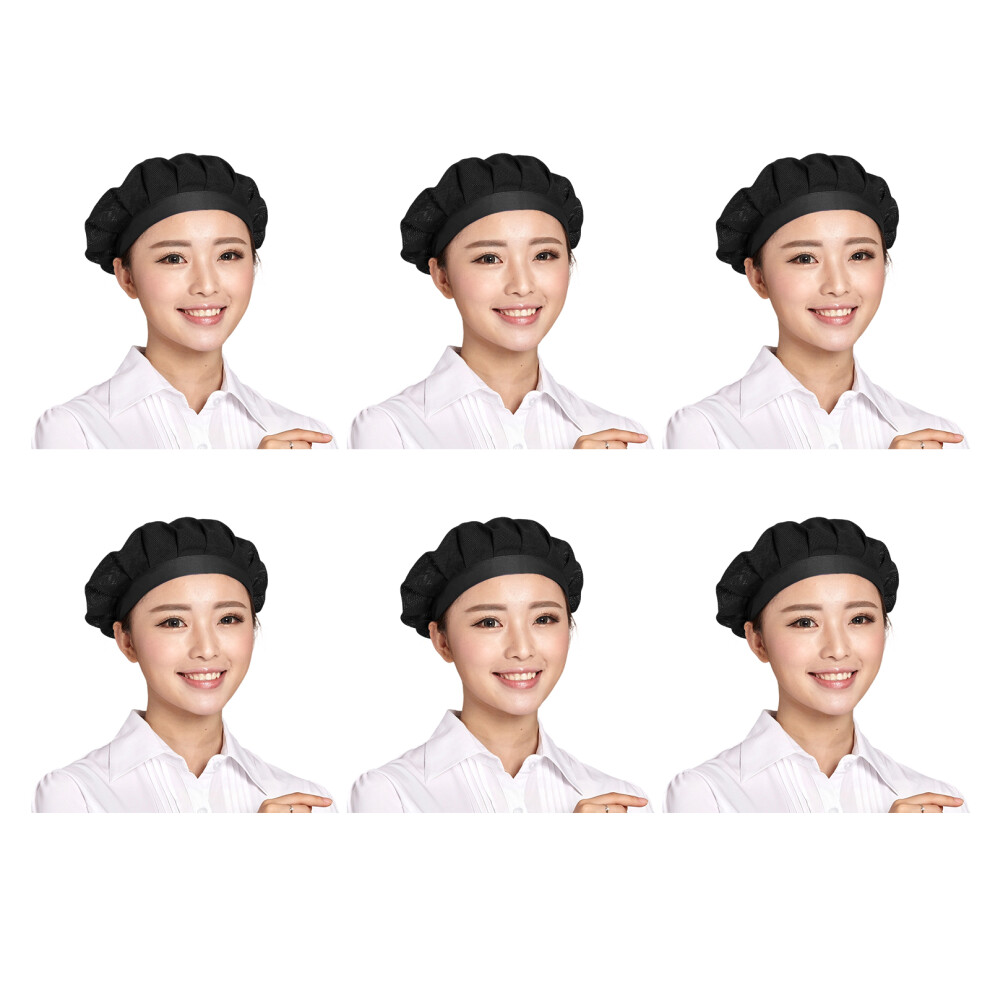 6Pcs Small Meshes Chefs Work Hat Breathable Professional Kitchen Cook Hat Black 7755000583710