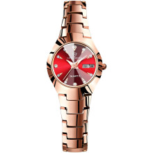 (Rose gold red face) Luxury Elegant Women Quartz Watch, High-end Texture, Waterproof, Hot Sale, Light Luxury Niche Fashion Wristwatch