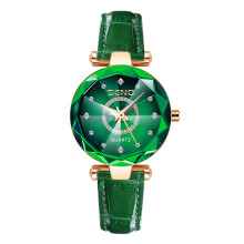 (Emerald Green Belt) Women's Ocean Heart Quartz Watch, Diamond Inlaid Stainless Steel Band Waterproof Ladies Wristwatch