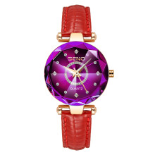 (Purple leather belt) Women's Ocean Heart Quartz Watch, Diamond Inlaid Stainless Steel Band Waterproof Ladies Wristwatch